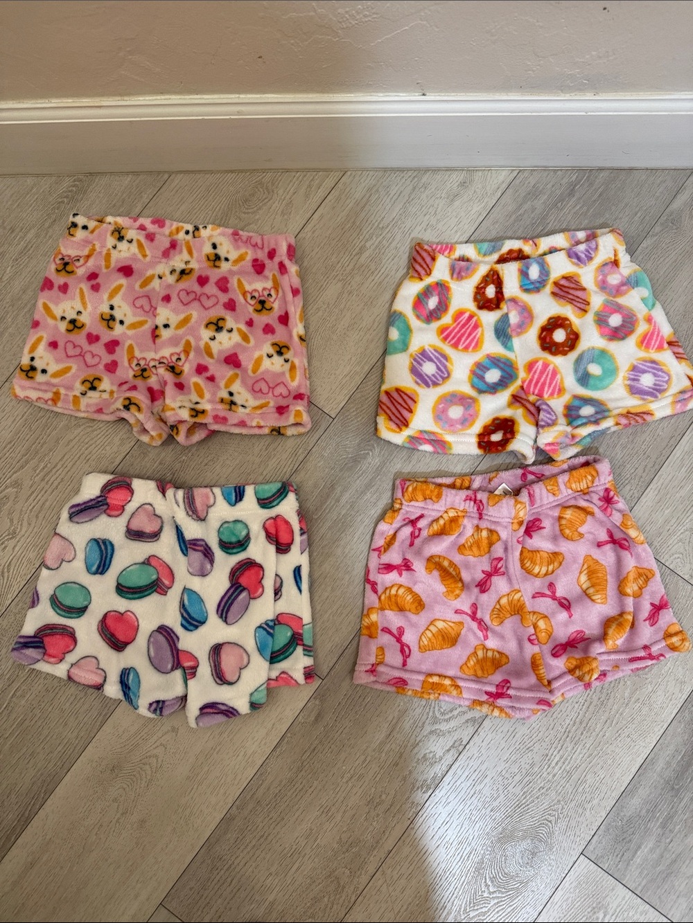 Girls Fuzzy Shorts Bundle - Pink Donuts Macarons Croissants